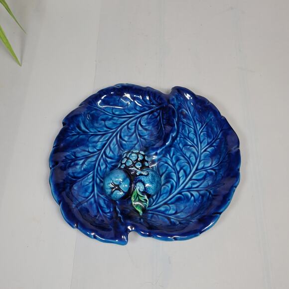 Vintage Inarco Blue Mood Indigo Divided Relish Dish Tidbit Tray - Picture 2 of 4